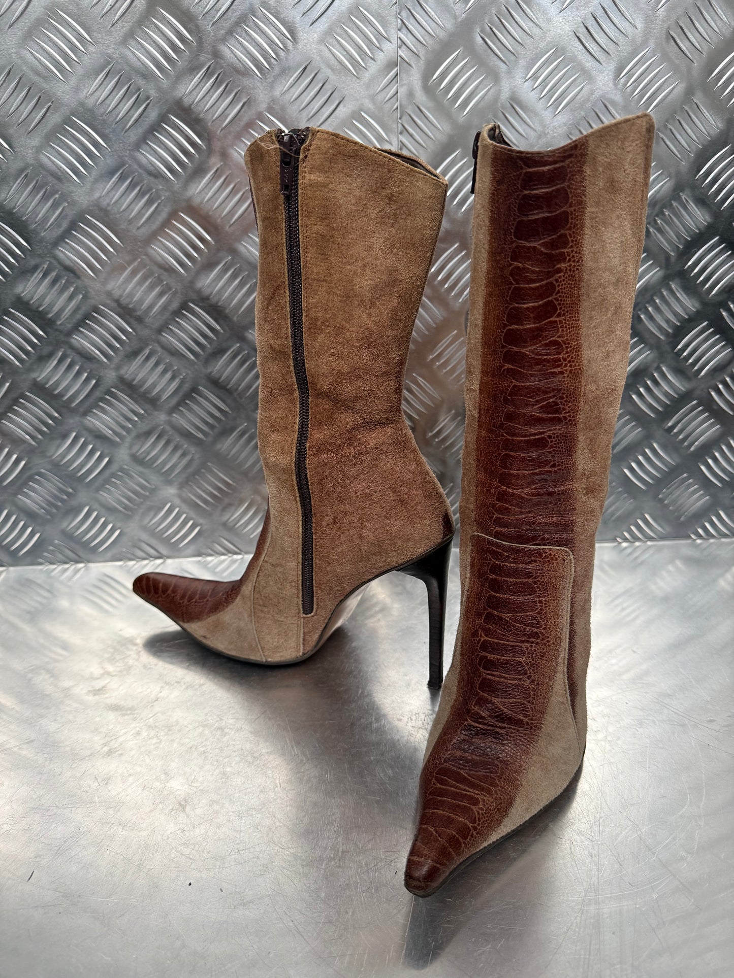 Vintage Suede & Leather High Heel Boots TWINKLING GLOBAL