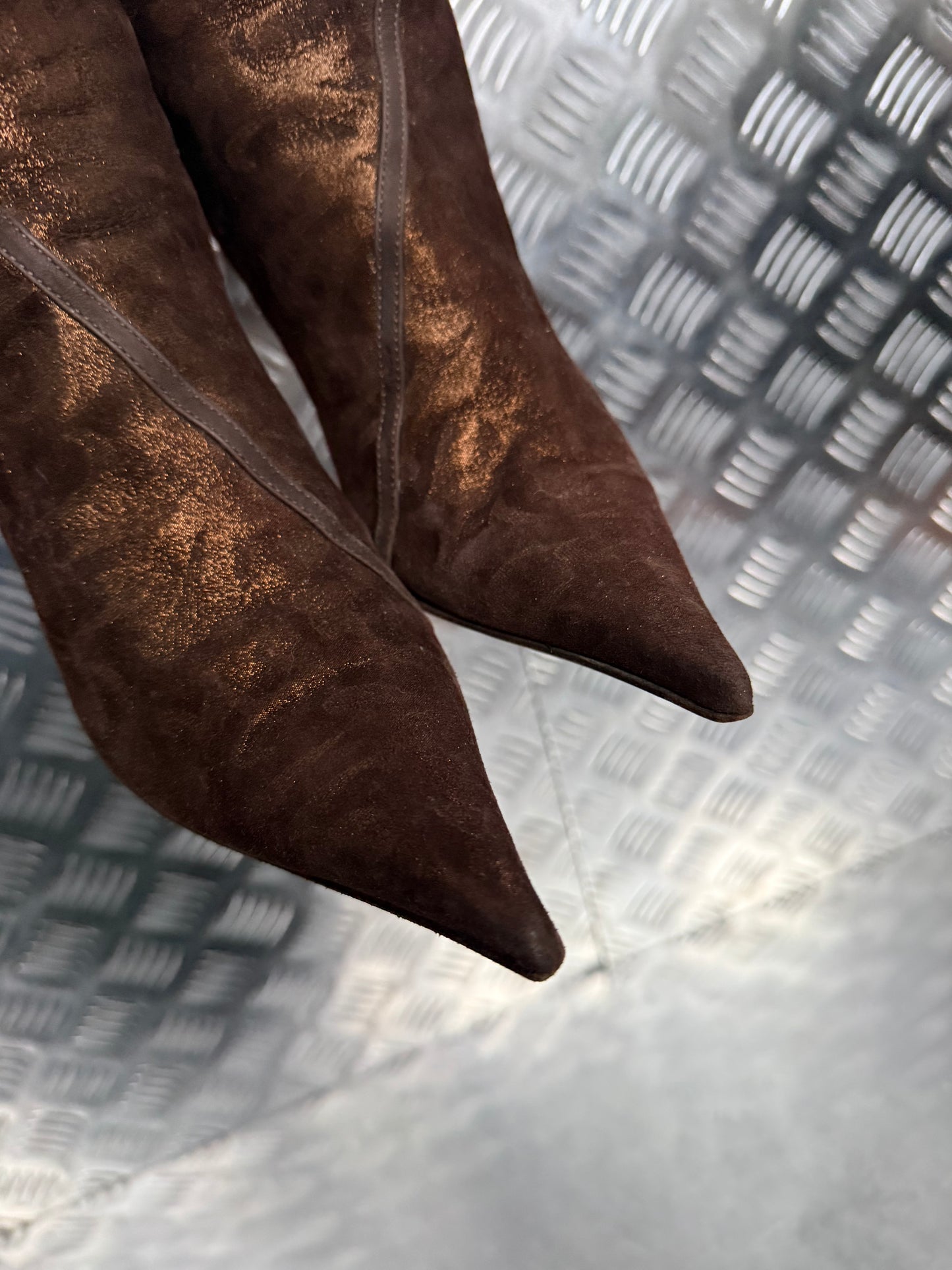 Italian Brown Suede Heeled Boots with Real Fur TWINKLING GLOBAL