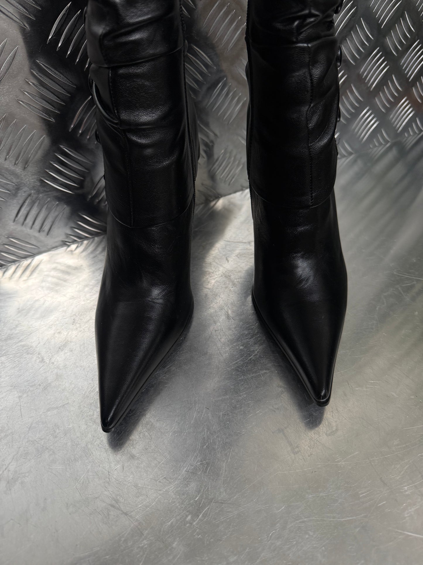 Vintage pointed-toe leather stiletto boots Twinkling Global