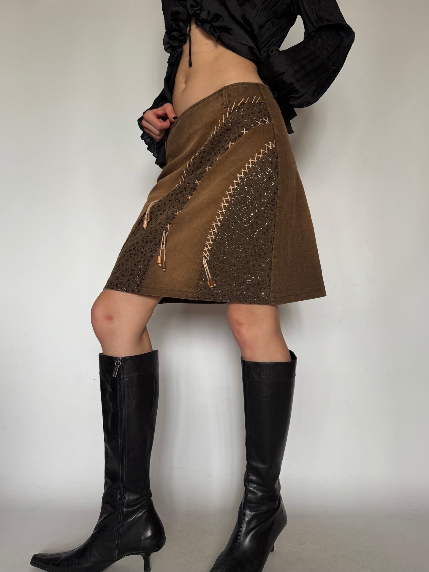 Vintage Rust Brown Skirt with Unique Details Twinkling Global