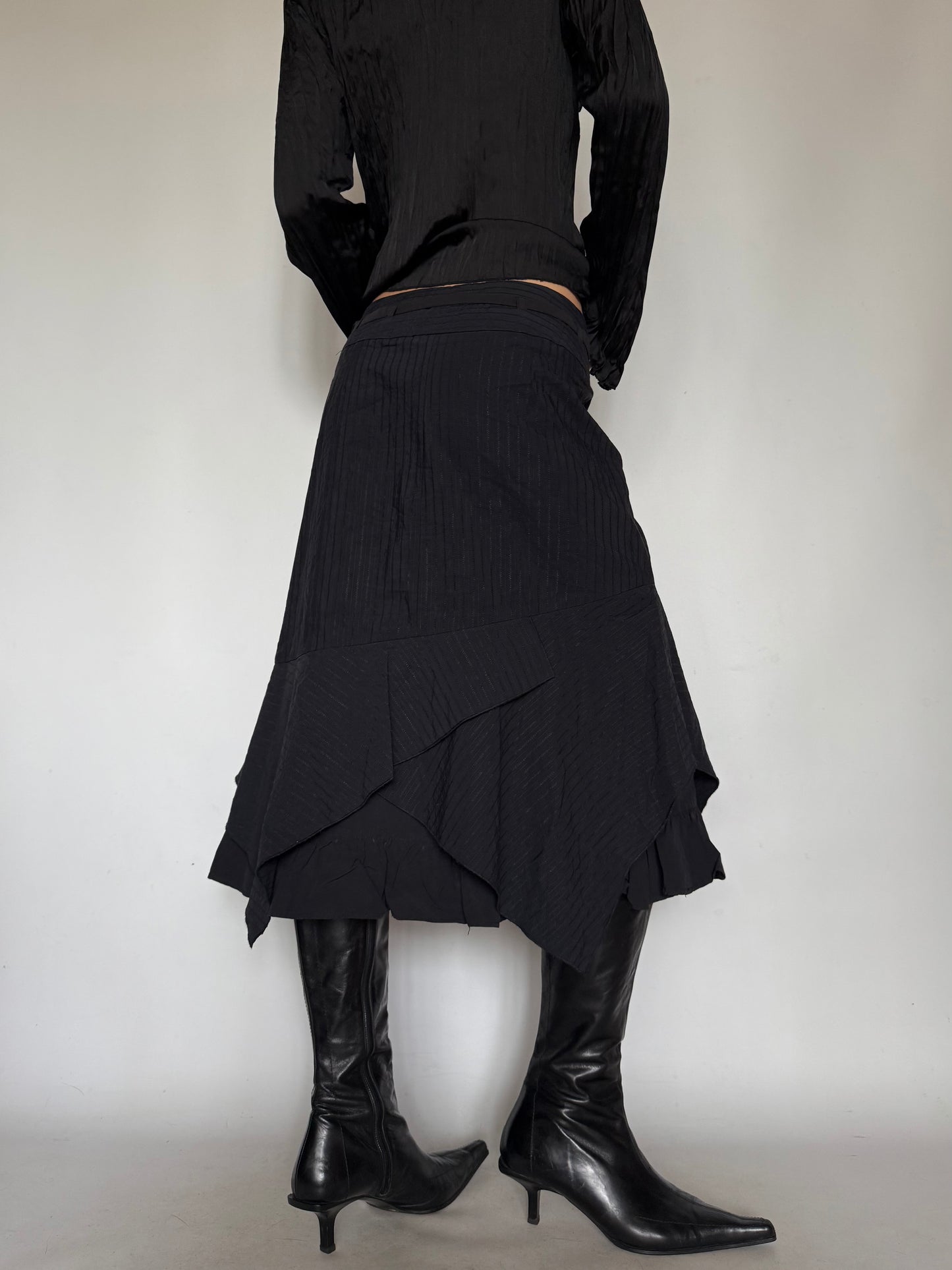 Vintage Asymmetrical Layered Skirt Black Twinkling Global