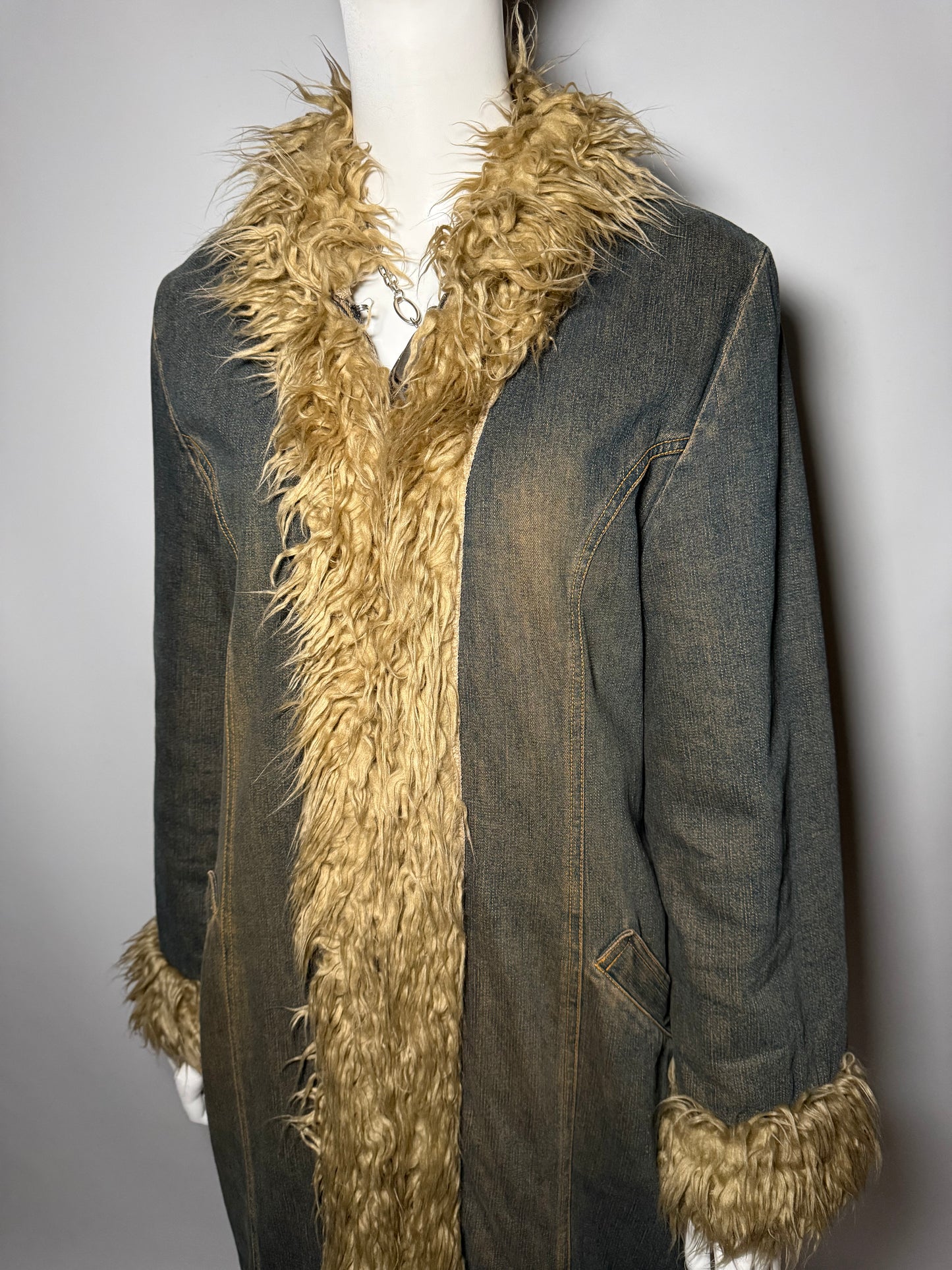Vintage Penny Lane Afghan denim coat with faux fur Twinkling Global
