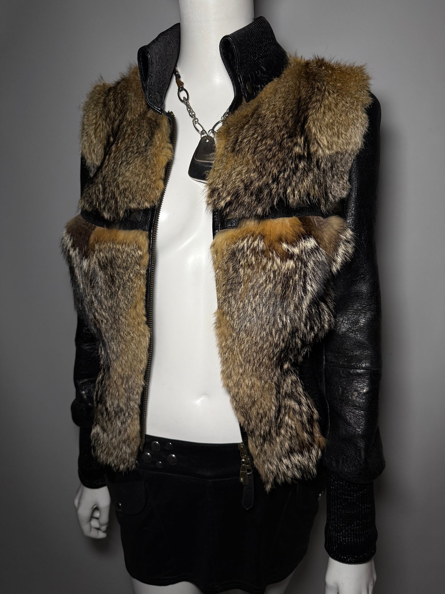 Vintage leather jacket with genuine fur Twinkling Global