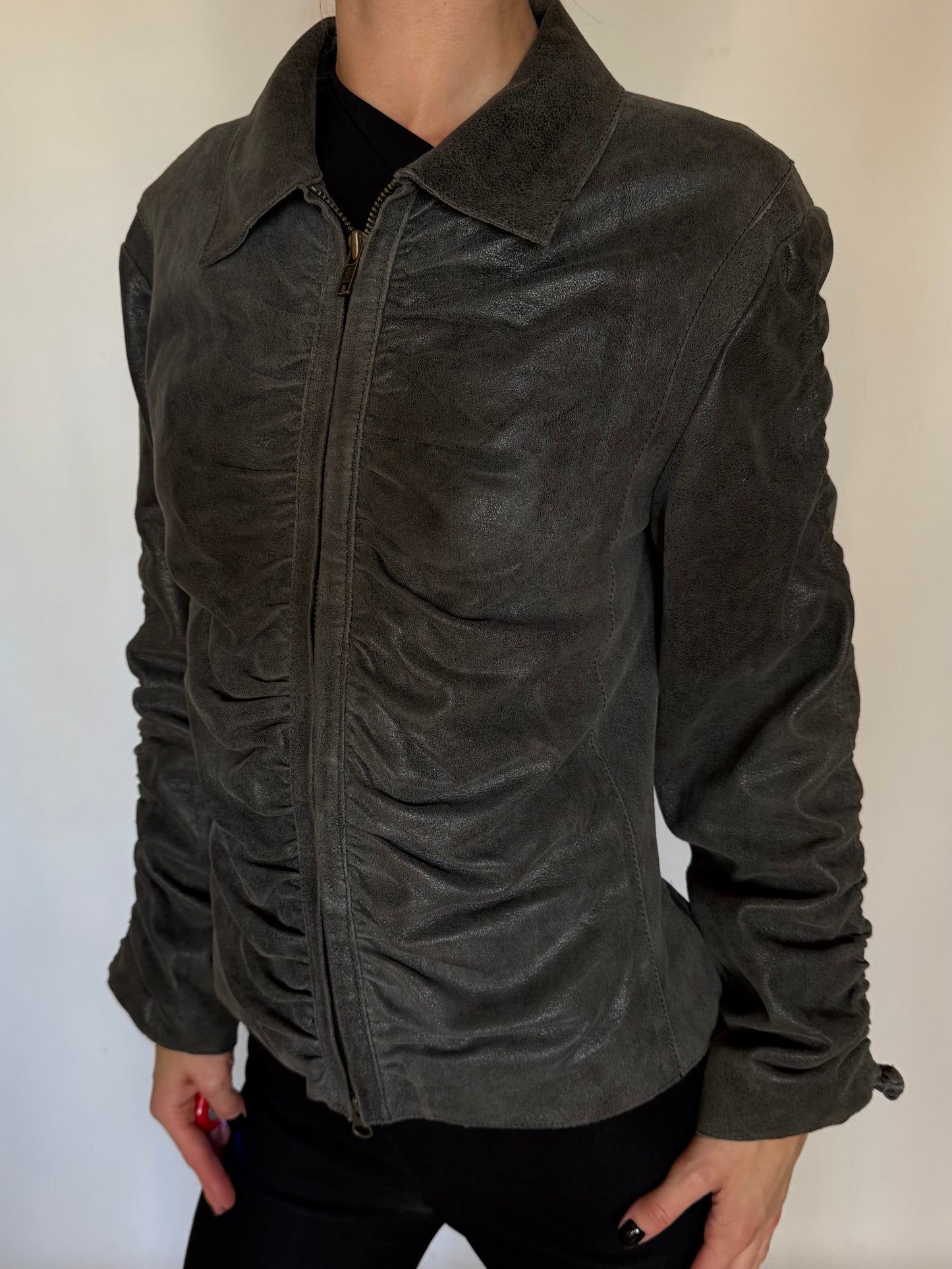 Vintage Suede Leather Draped Jacket Twinkling Global