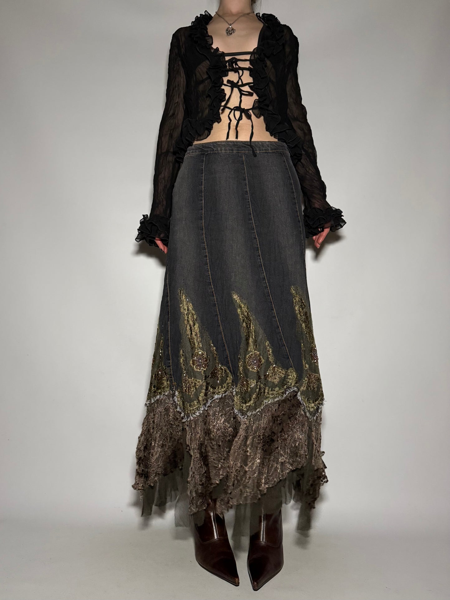 Vintage denim maxi skirt - TWINKLING GLOBAL