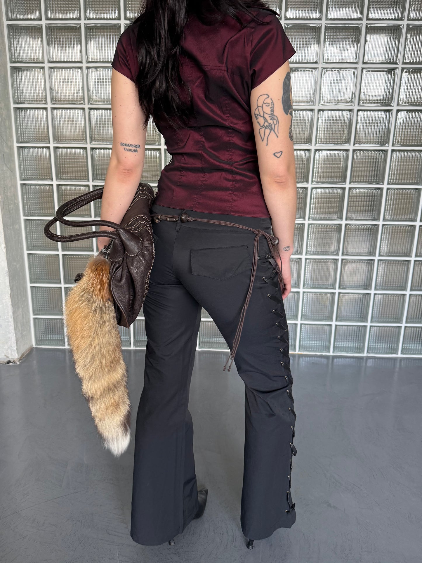Vintage Flared Trousers with Lace-Up Detail - TWINKLING GLOBAL