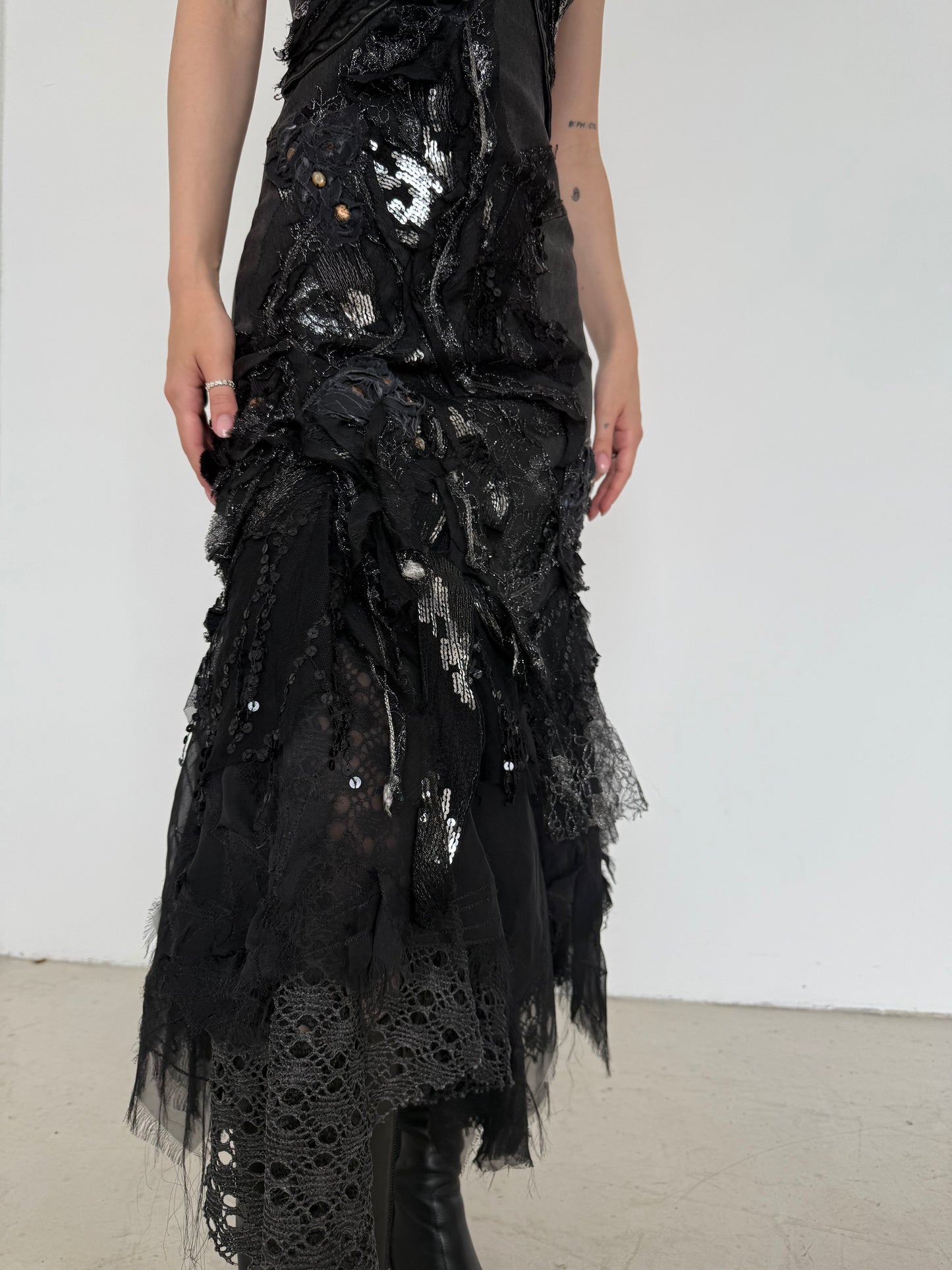 Vintage Black Couture Lace & Sequin Maxi Dress – Twinkling Global