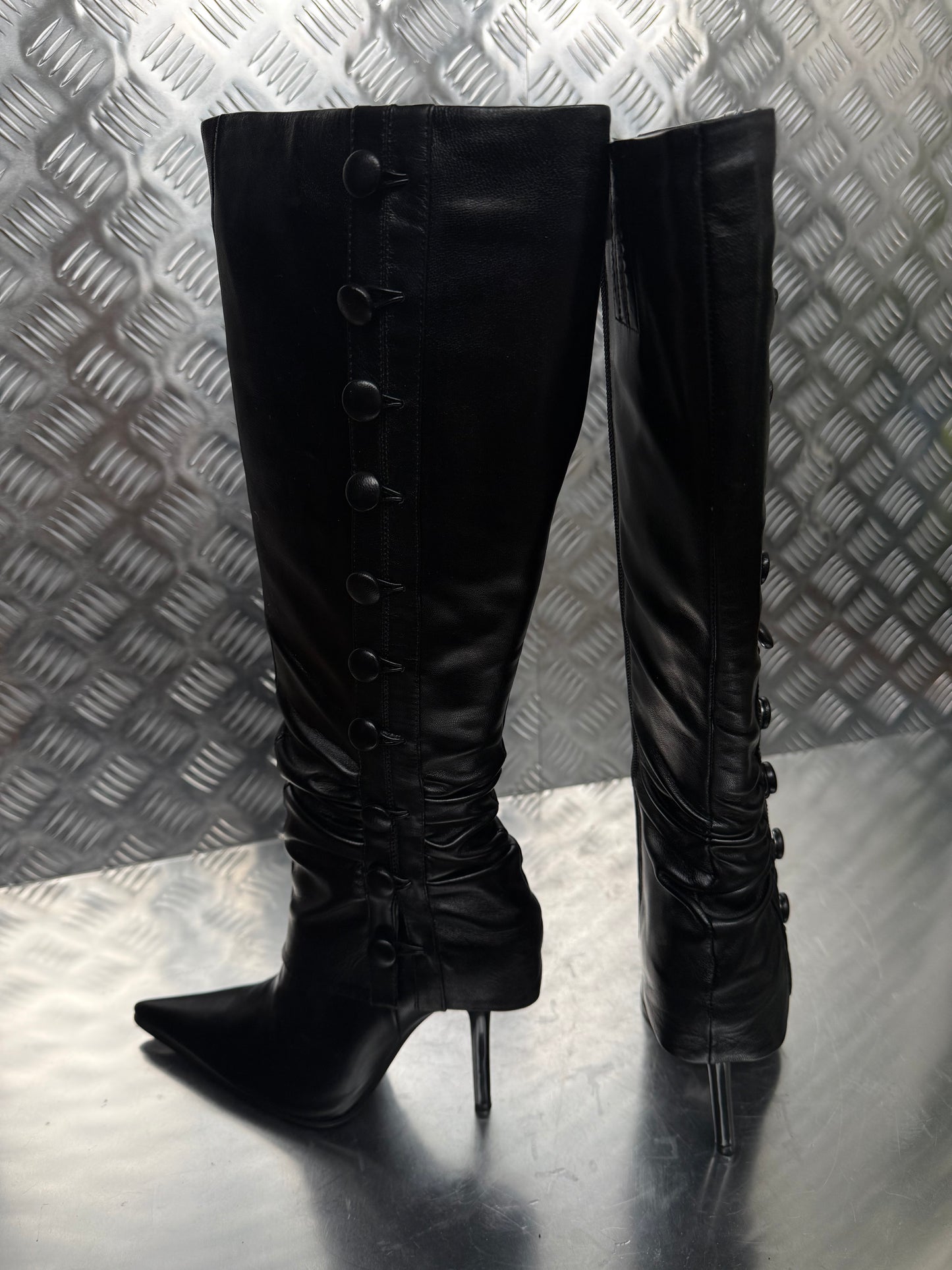 Vintage pointed-toe leather stiletto boots Twinkling Global
