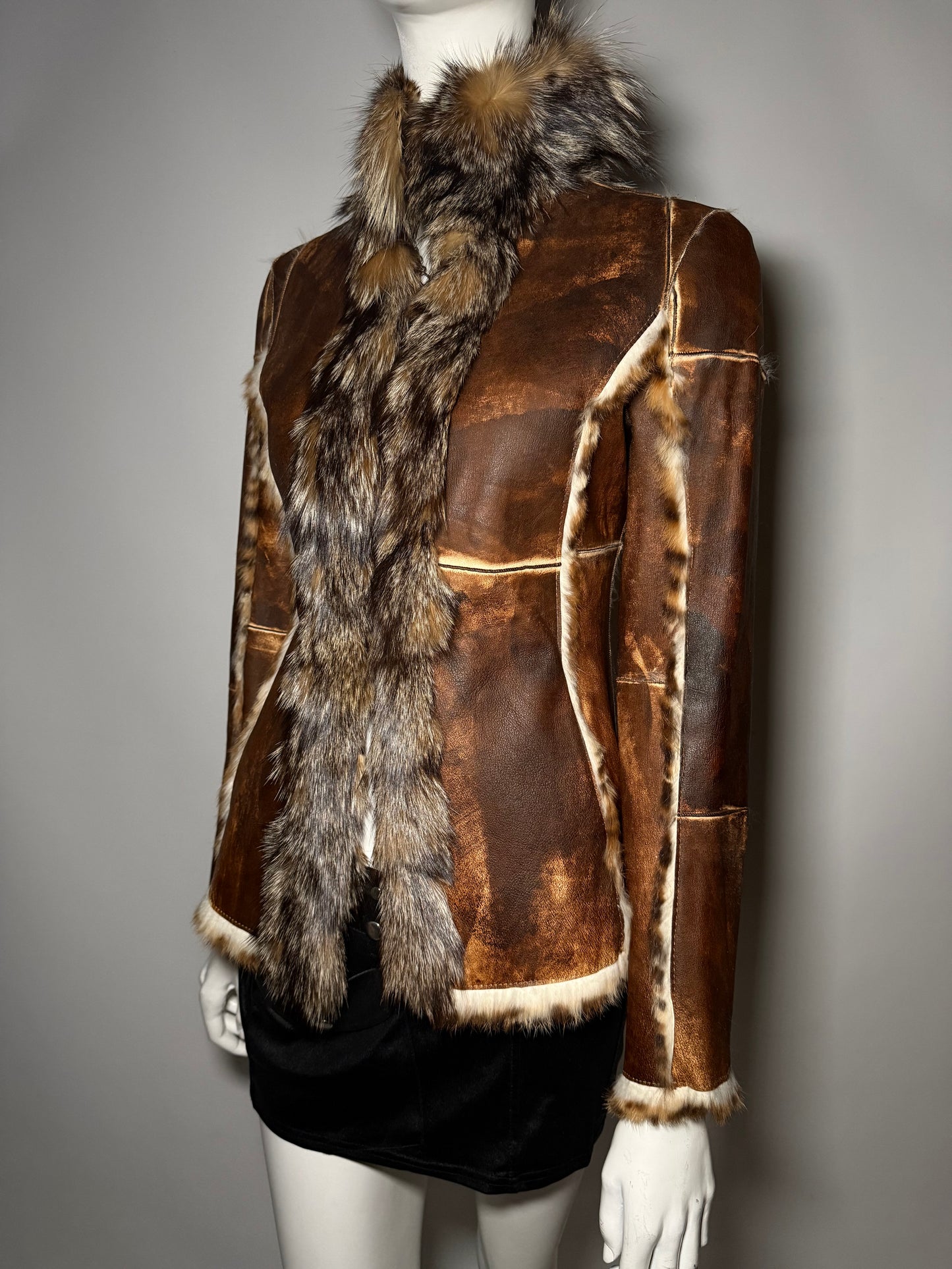 Vintage Italian leather jacket with natural fur Twinkling Global