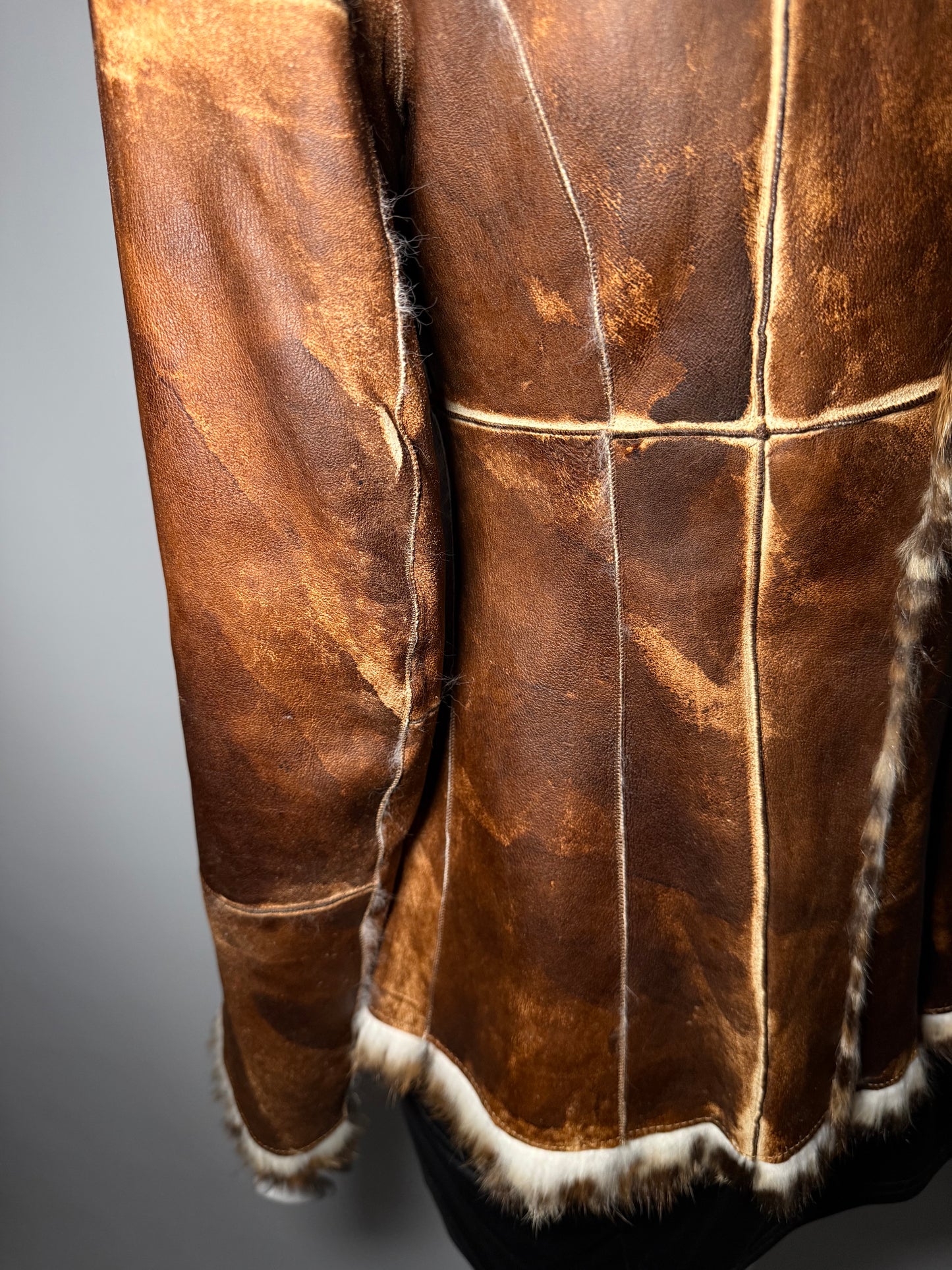 Vintage Italian leather jacket with natural fur Twinkling Global