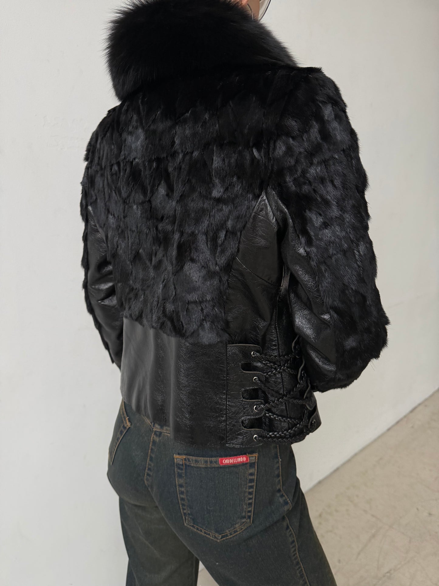 Vintage Leather & Real Fur Lace-Up Jacket TWINKLING GLOBAL