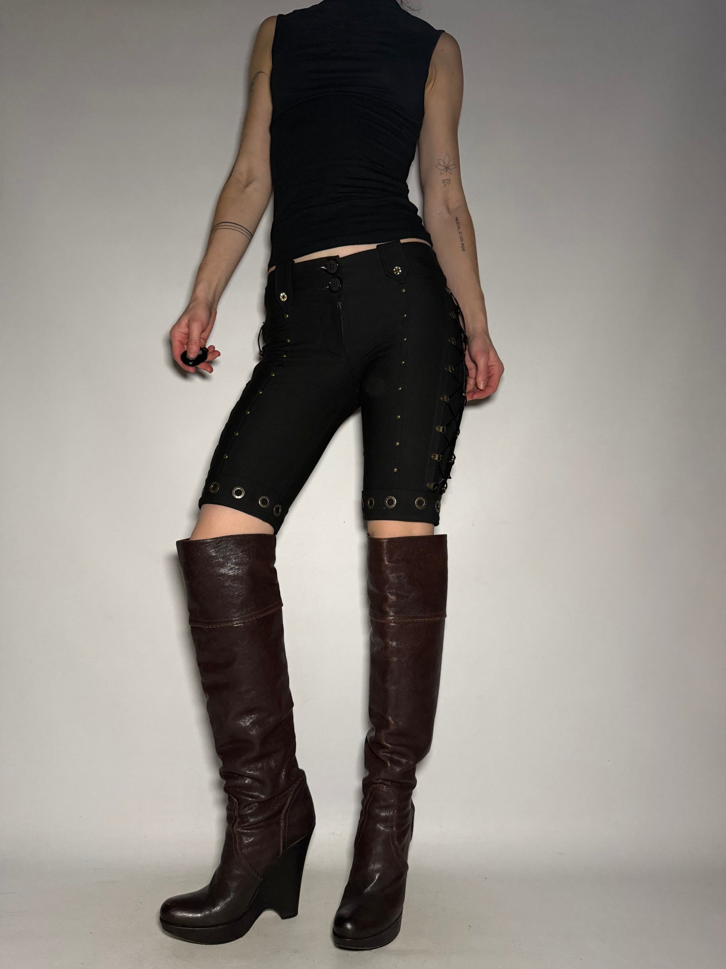 Vintage Black Stretch Lace-Up Shorts TWINKLING GLOBAL