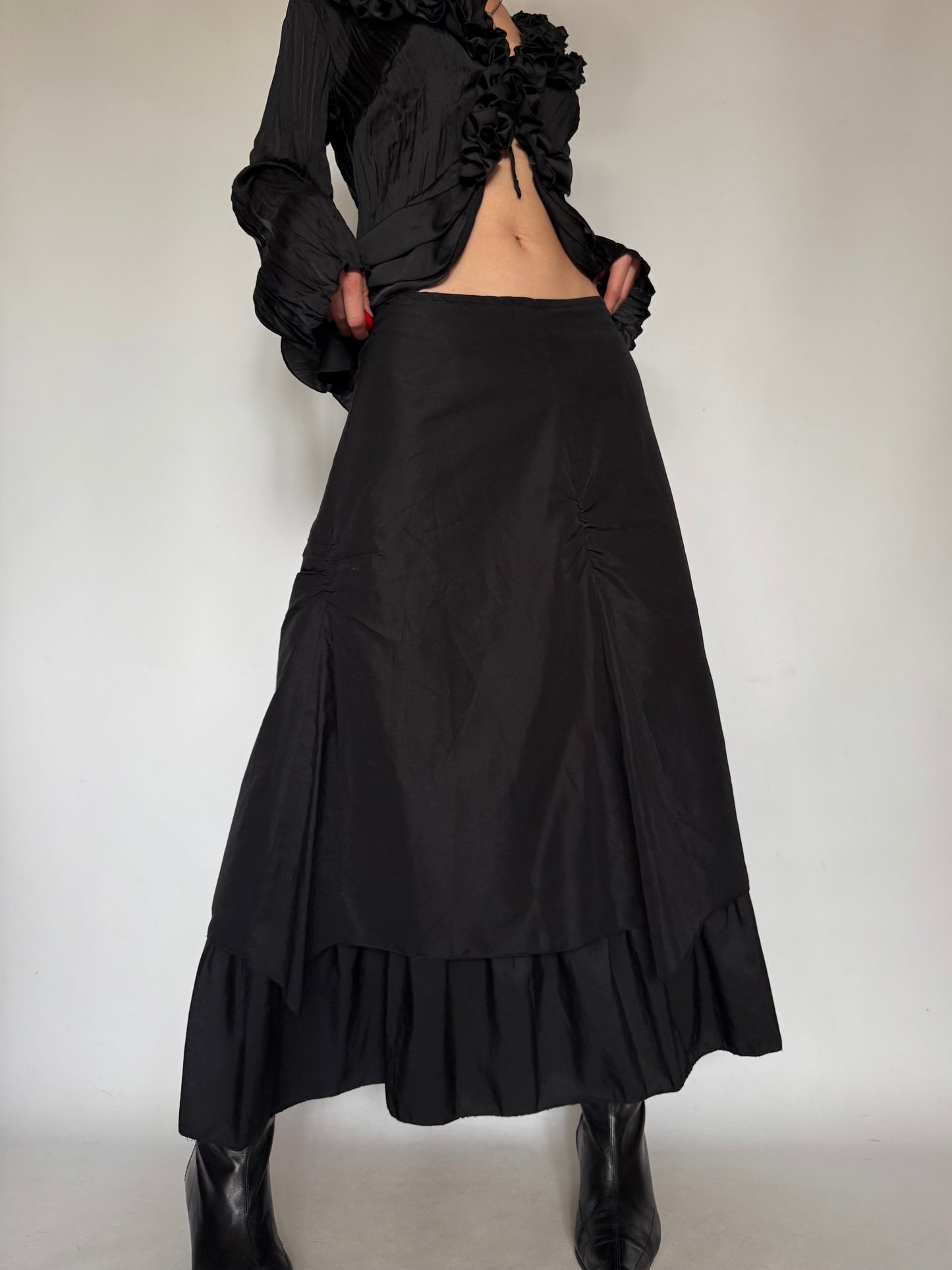 Vintage Black Tiered Maxi Skirt Twinkling Global