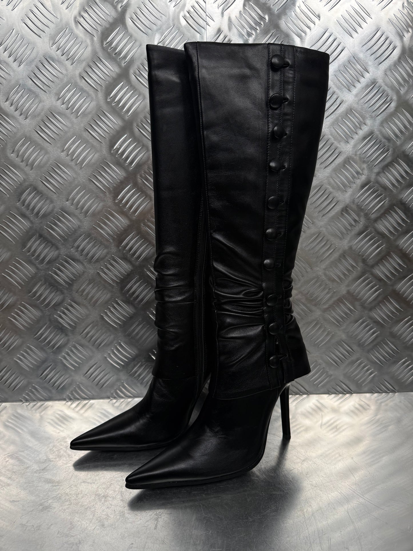 Vintage pointed-toe leather stiletto boots Twinkling Global