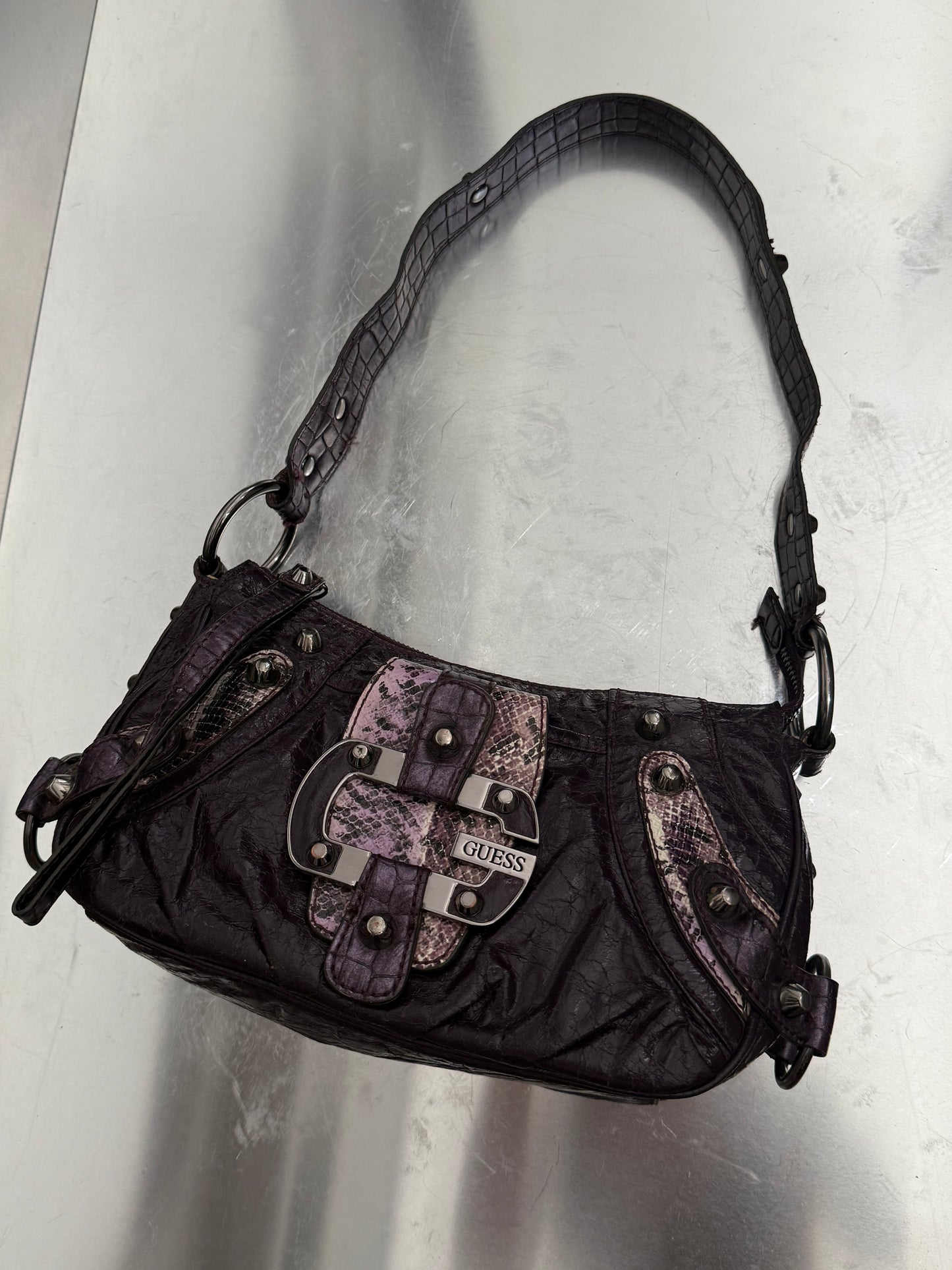 Vintage GUESS Shoulder Bag – Snakeskin & Studded Details  Twinkling