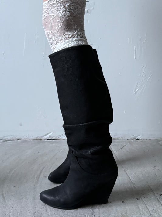 Vintage black leather wedge boots Bronx TWINKLING GLOBAL