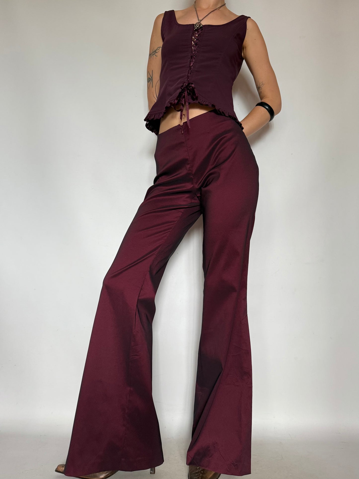 Vintage Burgundy Satin Flared Pants – Twinkling Global