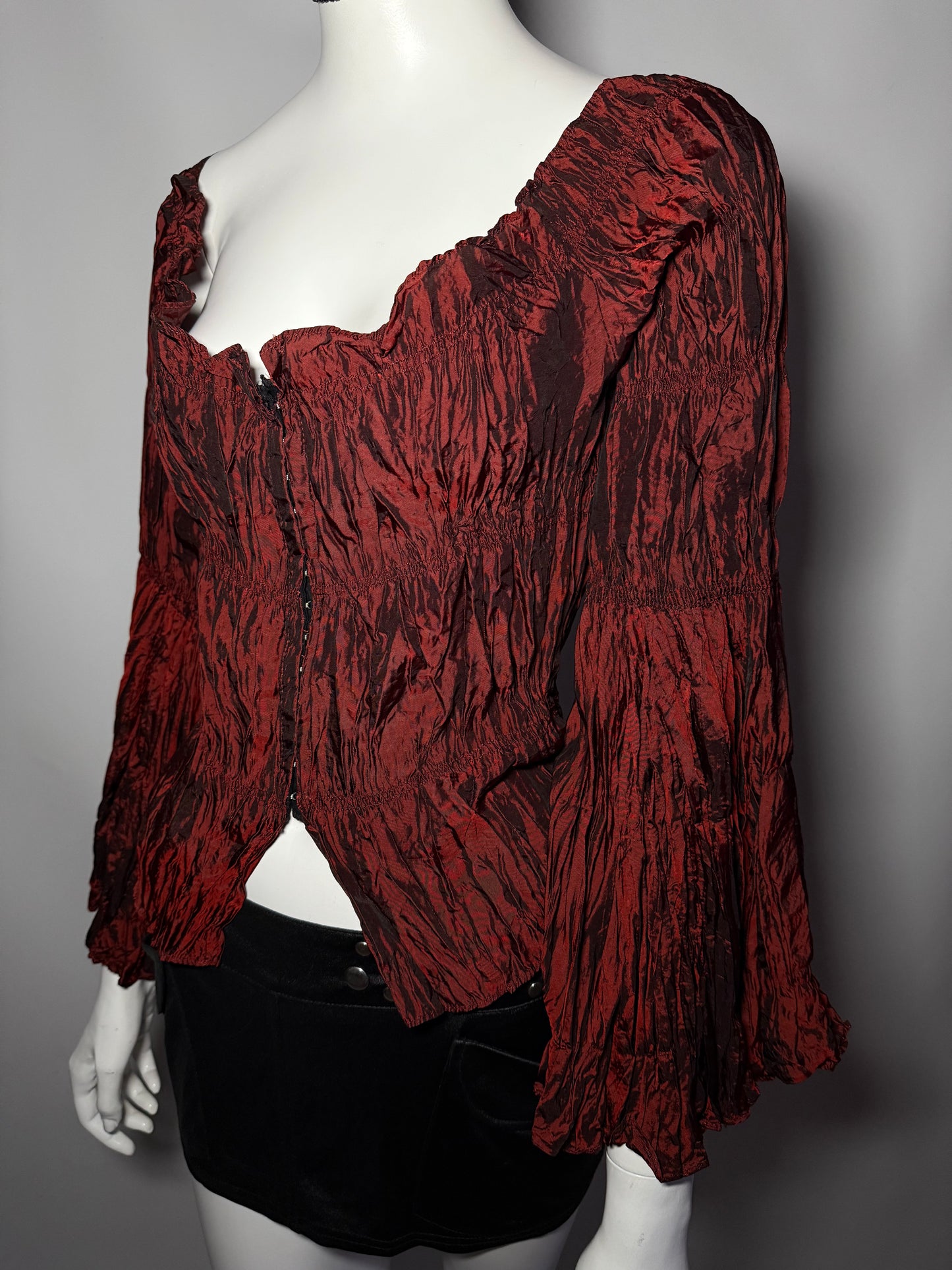 Gothic Black Crinkled Two-Piece Set with Red Spiral Appliqués TWINKLING