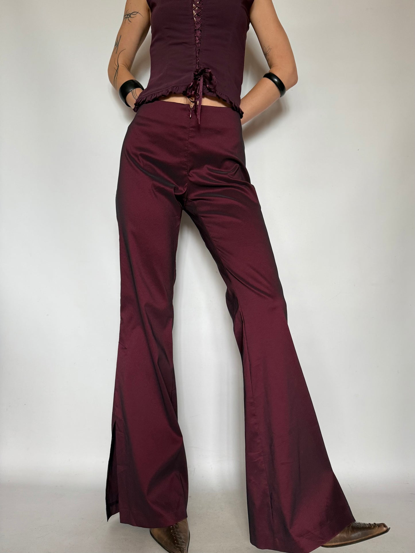 Vintage Burgundy Satin Flared Pants – Twinkling Global