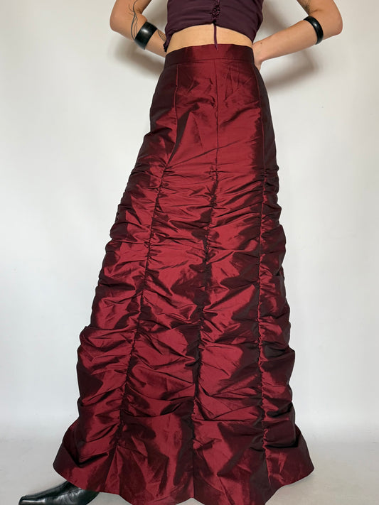 Vintage Burgundy Ruched Maxi Skirt – Twinkling Global