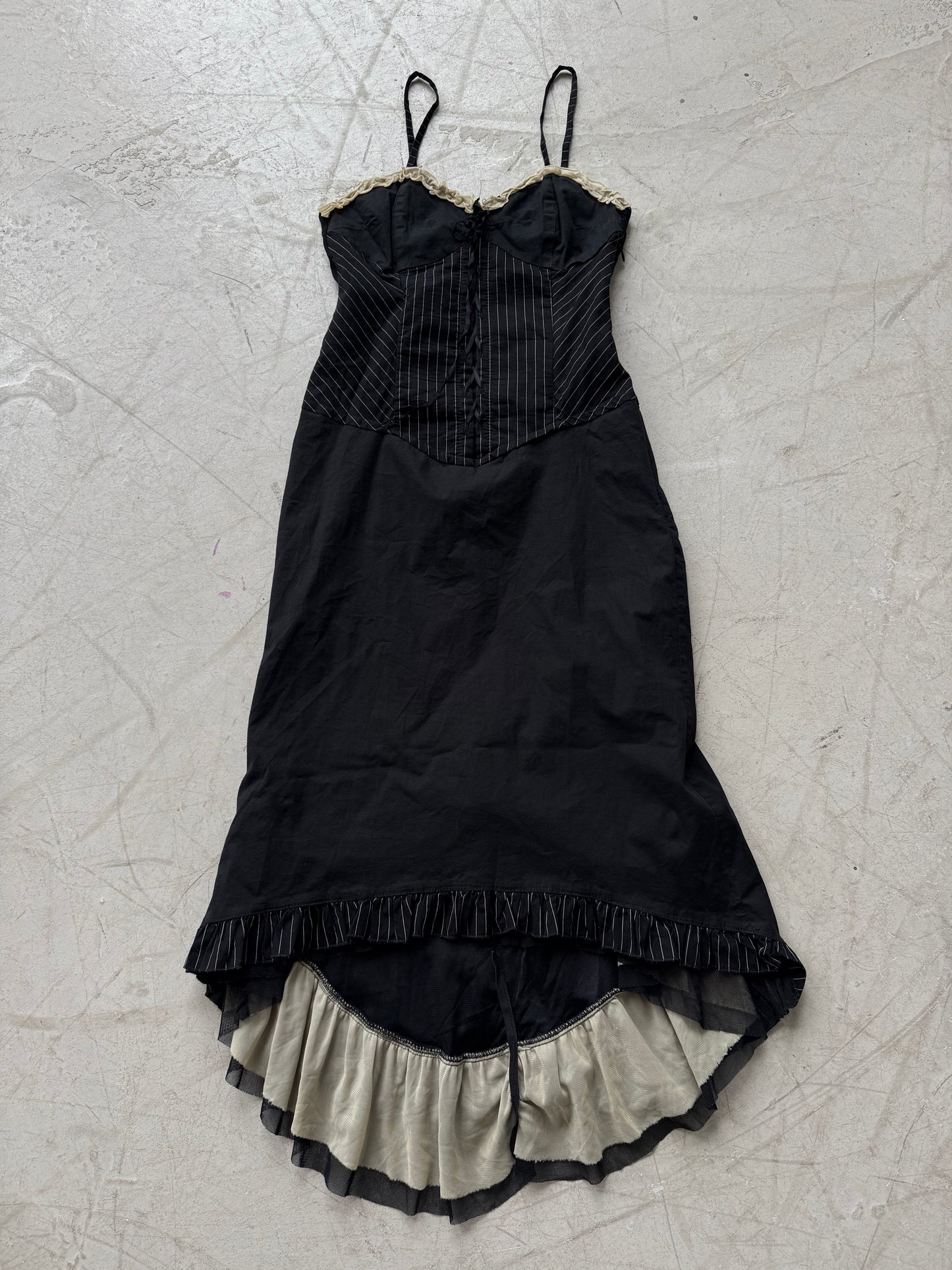 Vintage Black Pinstripe Bustier Dress with Ruffle Hem – Twinkling Global