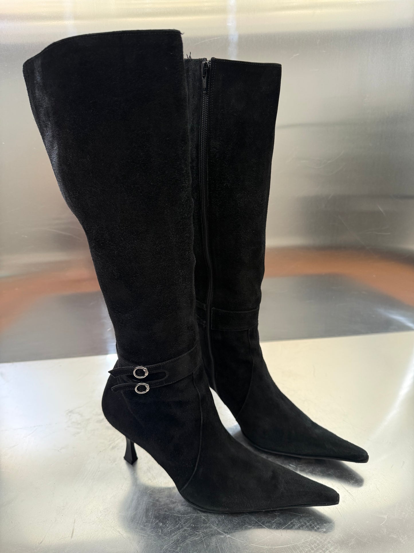 Vintage Black Suede Leather High Boots Made in Italy Twinkling Global