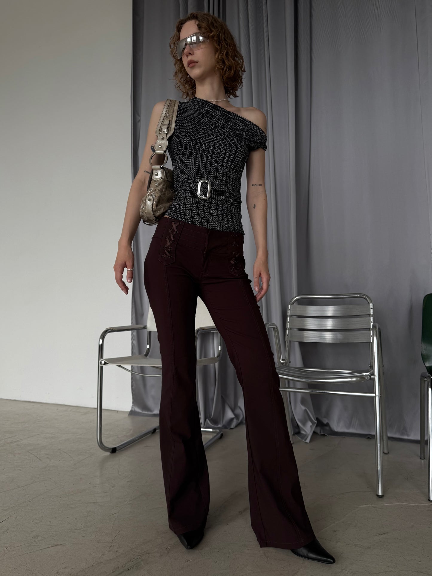 Vintage Brown Flared Pants with Lace-up Detail – Twinkling Global