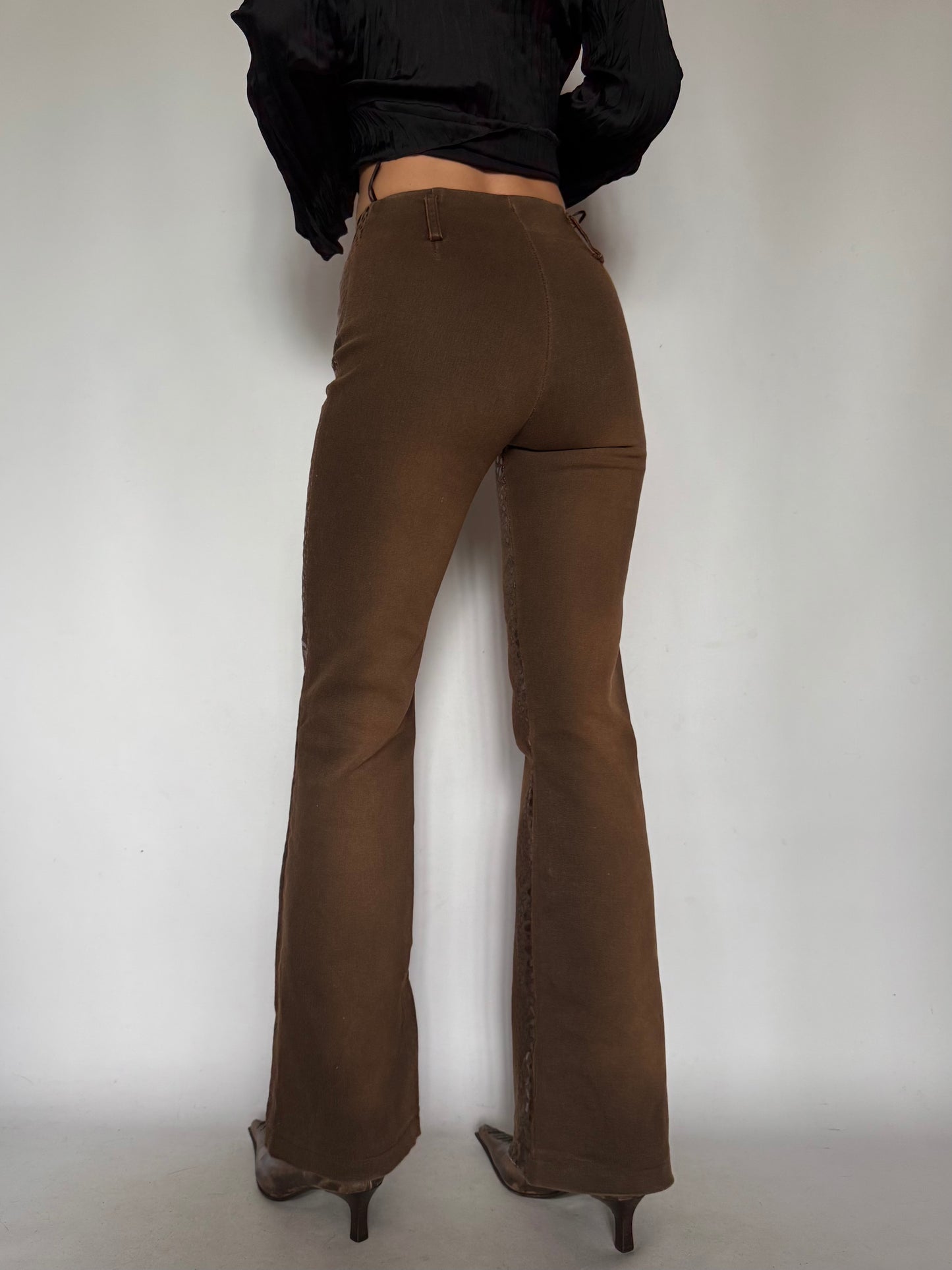 Vintage Brown Snake-Effect Flare Pants Twinkling Global