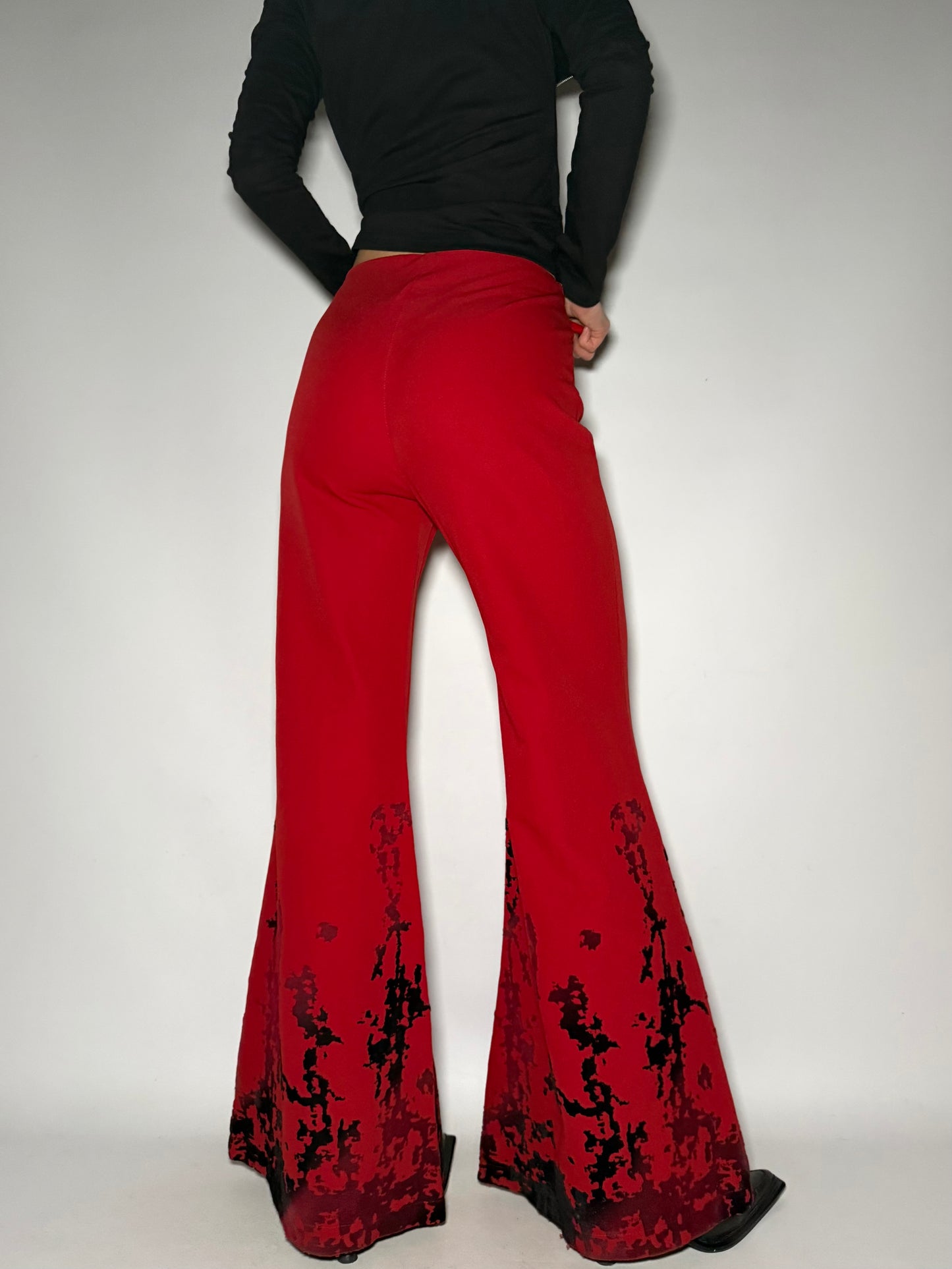 Red Flare Pants with Black Detail Twinkling Global