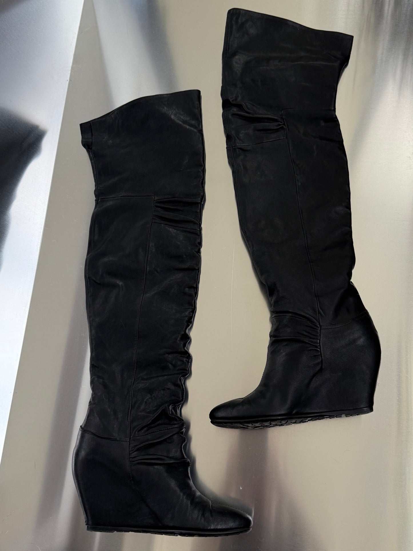 Vintage leather platform thigh-high boots - TWINKLING GLOBAL