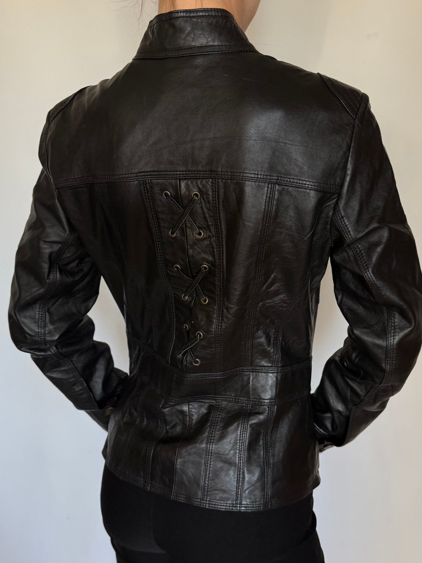 Vintage Black Fitted Leather Jacket Twinkling Global