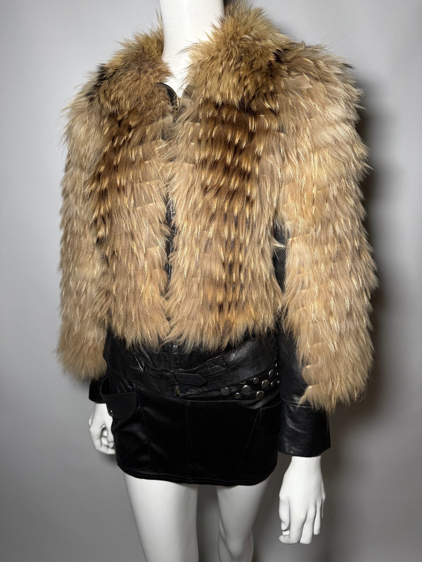 Vintage leather jacket with natural fur Twinkling Global