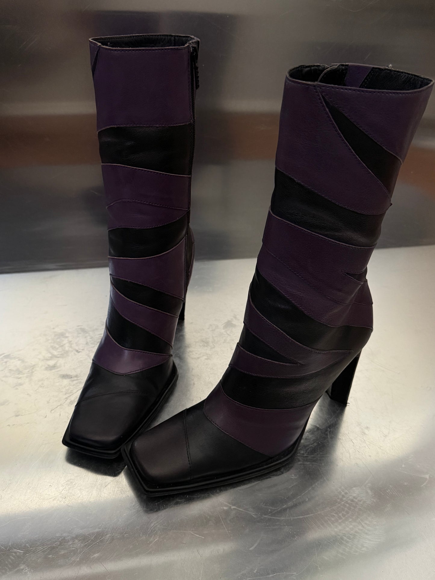 Vintage Black & Purple Leather High Boots Bronx Twinkling Global