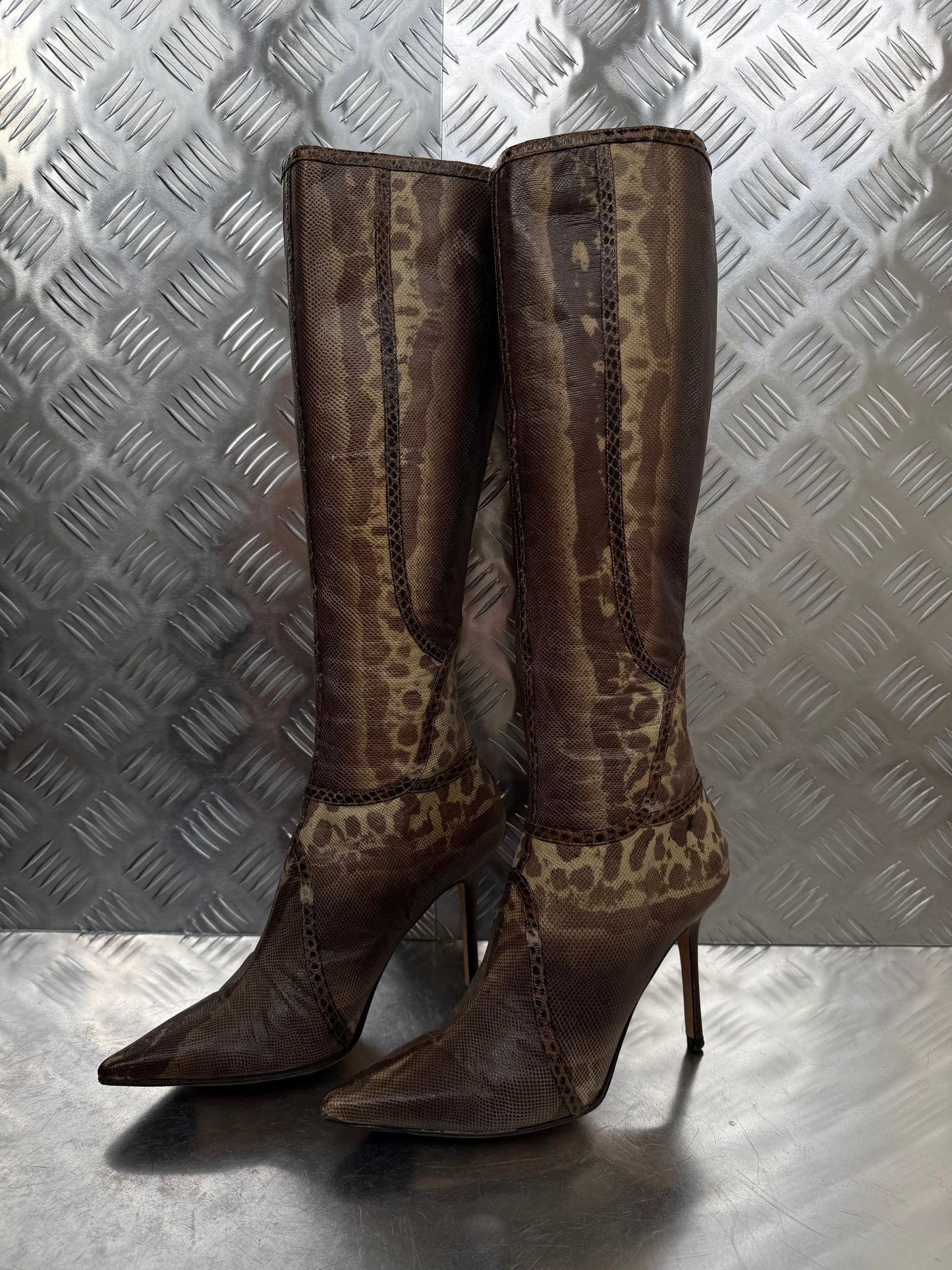 Vintage Jimmy Choo leather animal-pattern boots Twinkling Global
