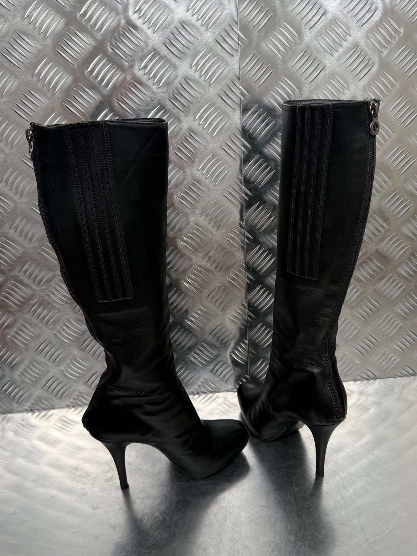 Le Silla Italian black leather platform stiletto boots Twinkling Global