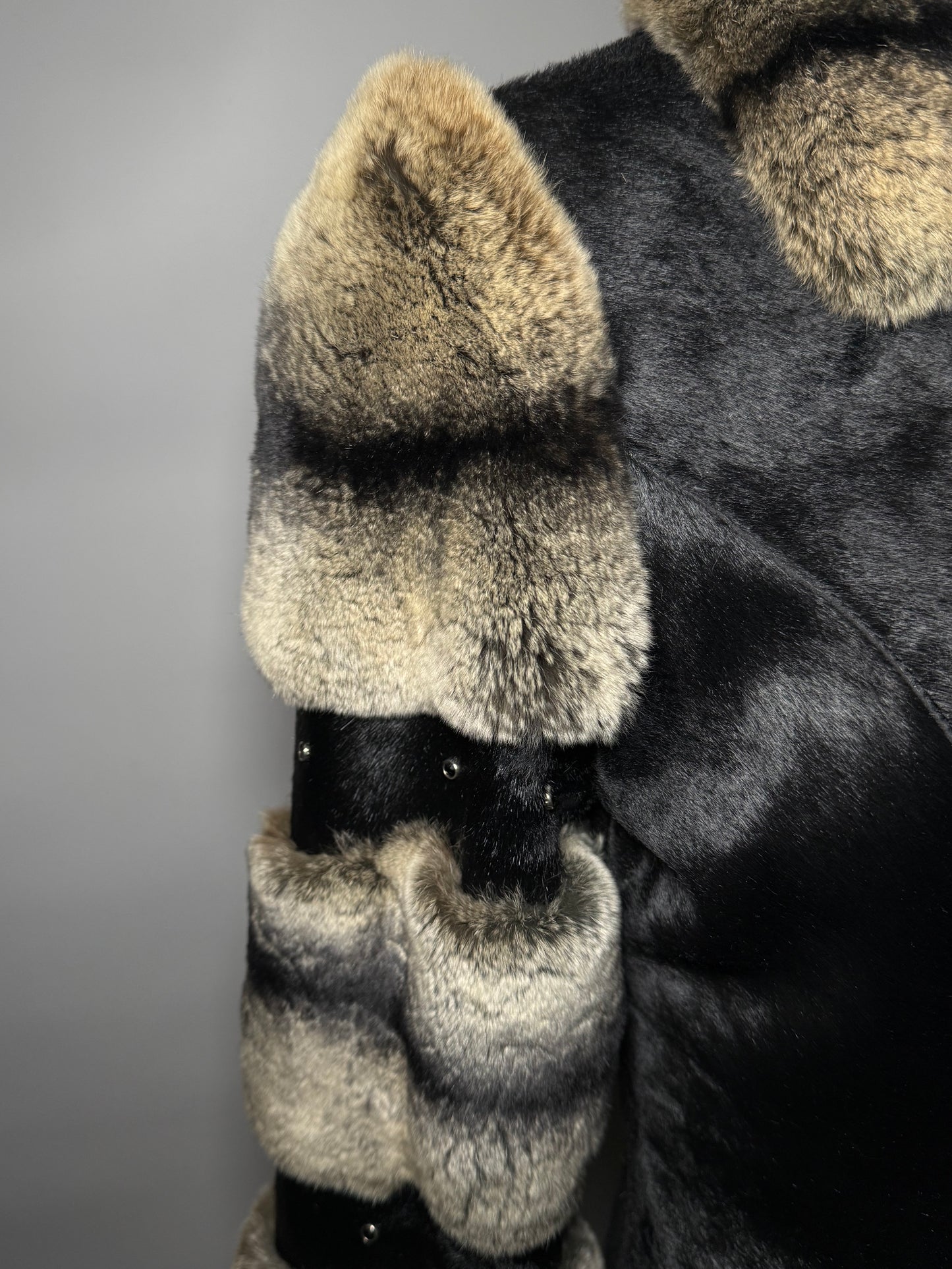 Vintage leather jacket with real chinchilla and pony fur panels