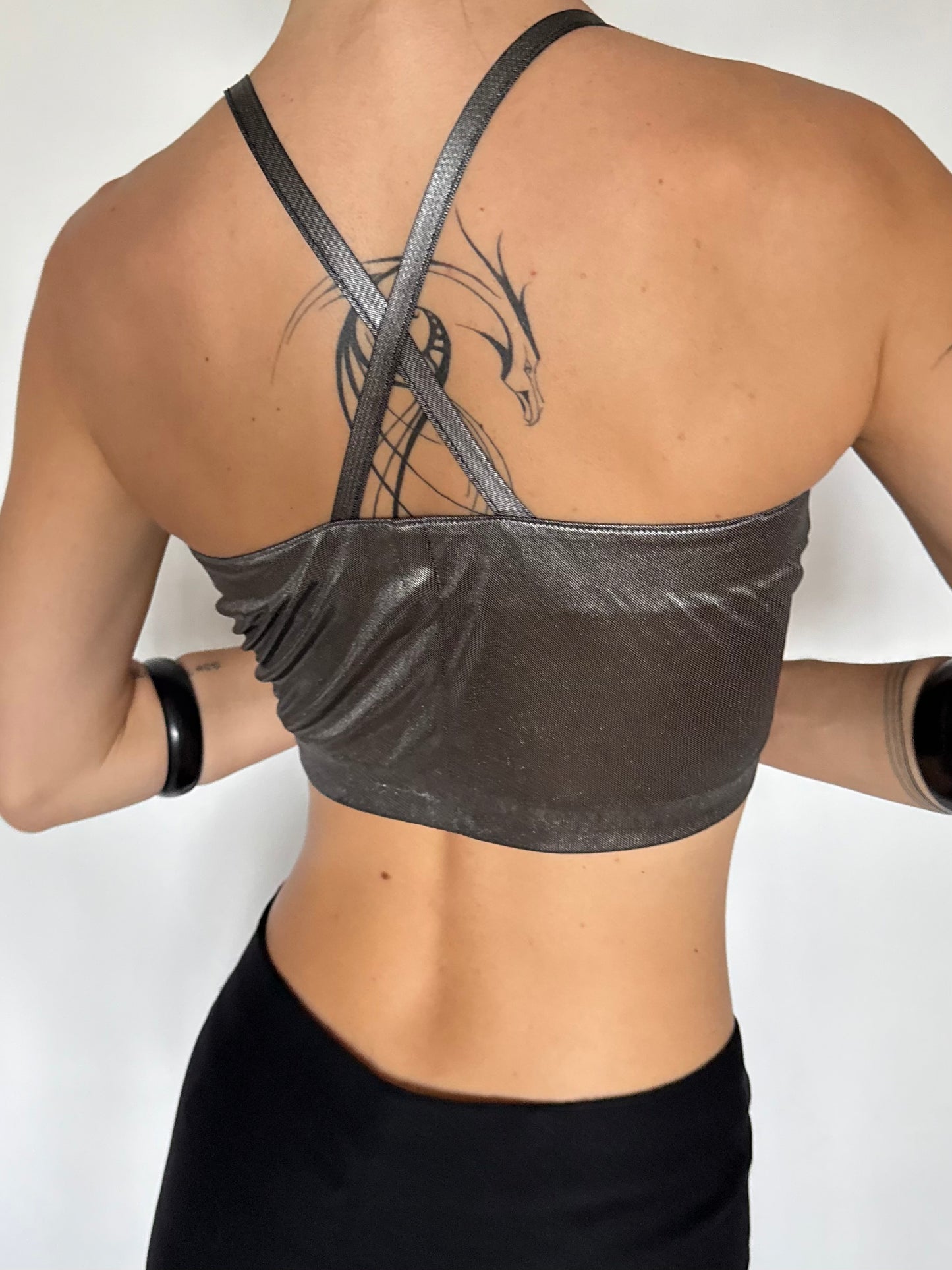 Vintage Metallic Lace-Up Crop Top – Twinkling Global