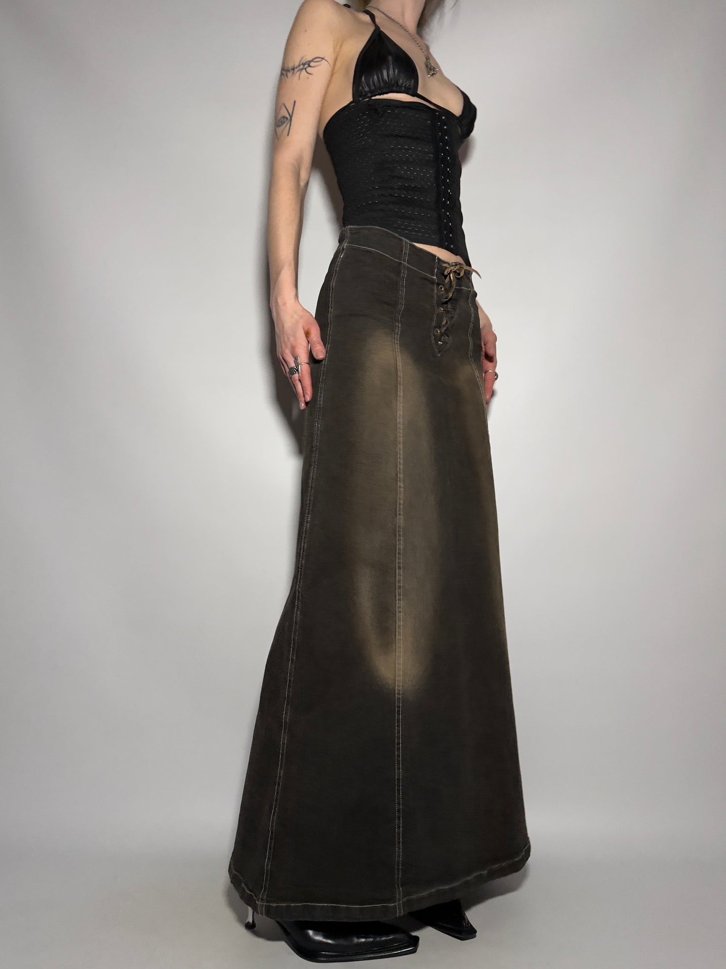 Vintage Brownish Denim Skirt - TWINKLING GLOBAL