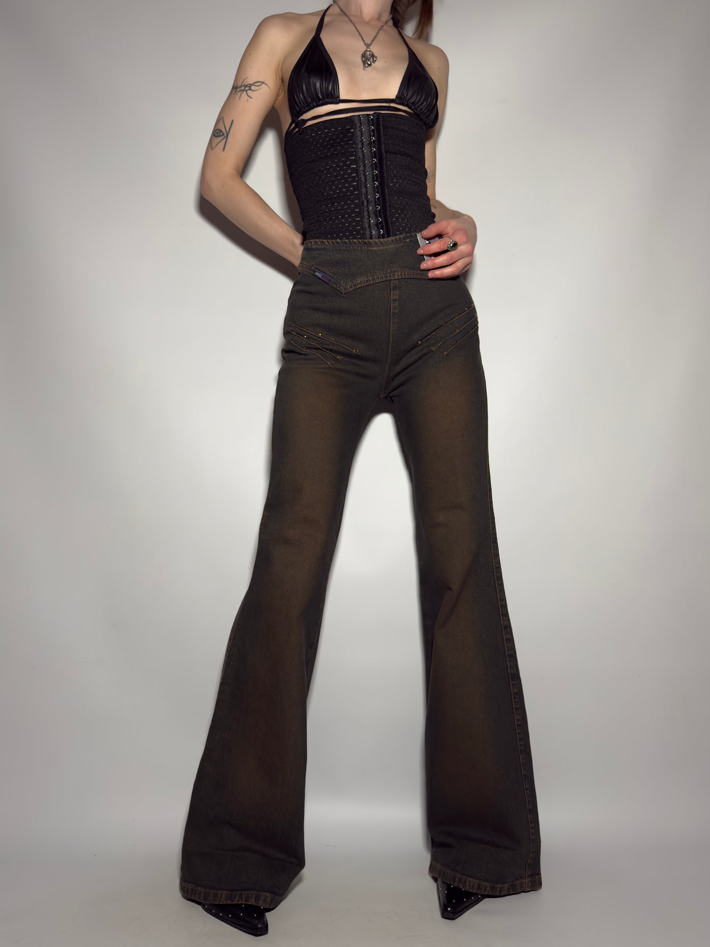 Vintage Brownish Flared Jeans - TWINKLING GLOBAL