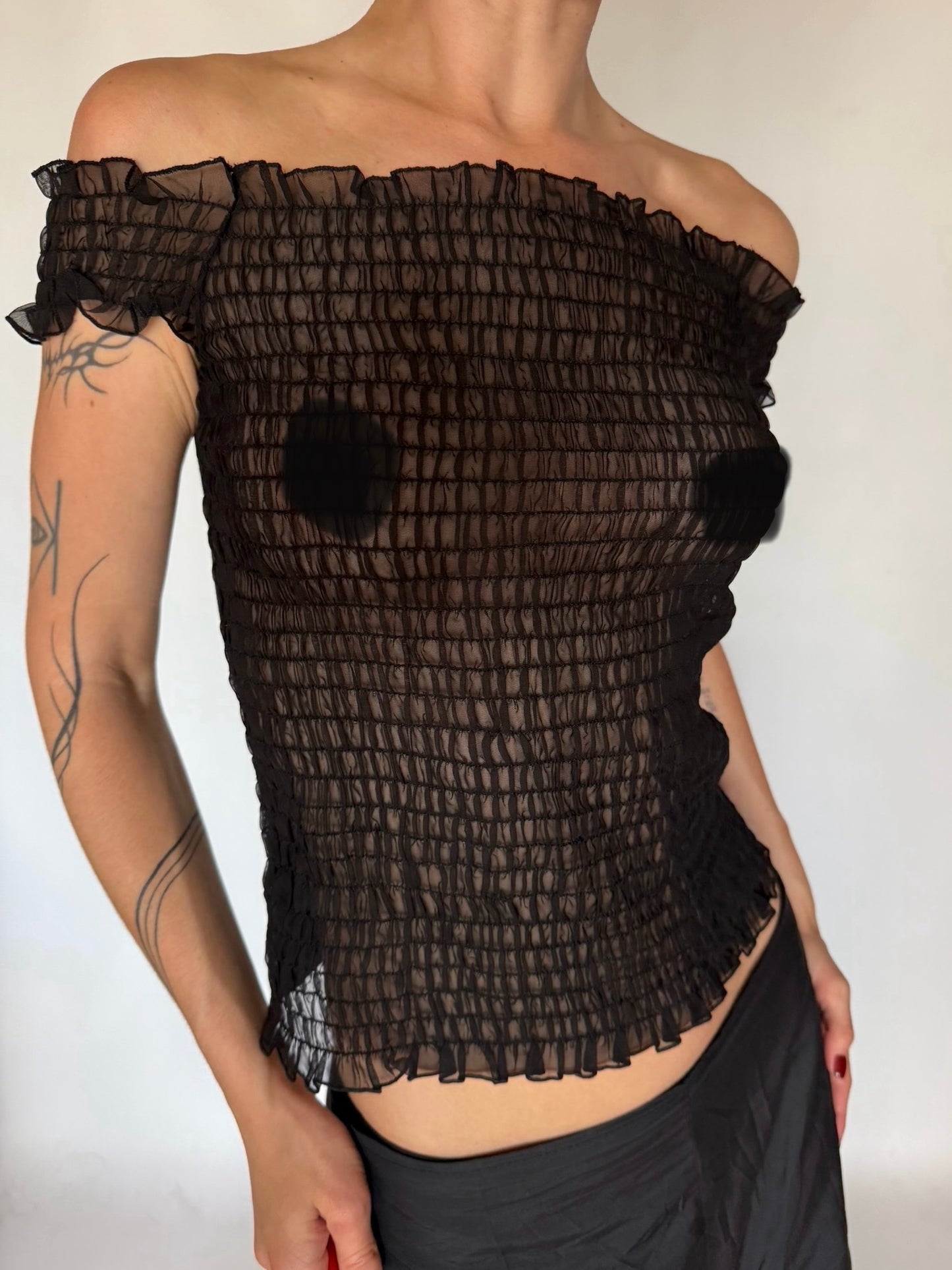 Stretch Off-Shoulder Crinkled Top (Reversible) Twinkling