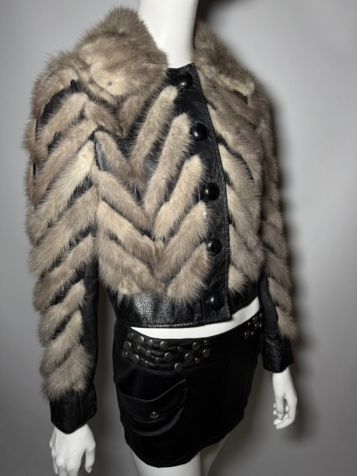 Vintage leather jacket with natural fur Twinkling Global