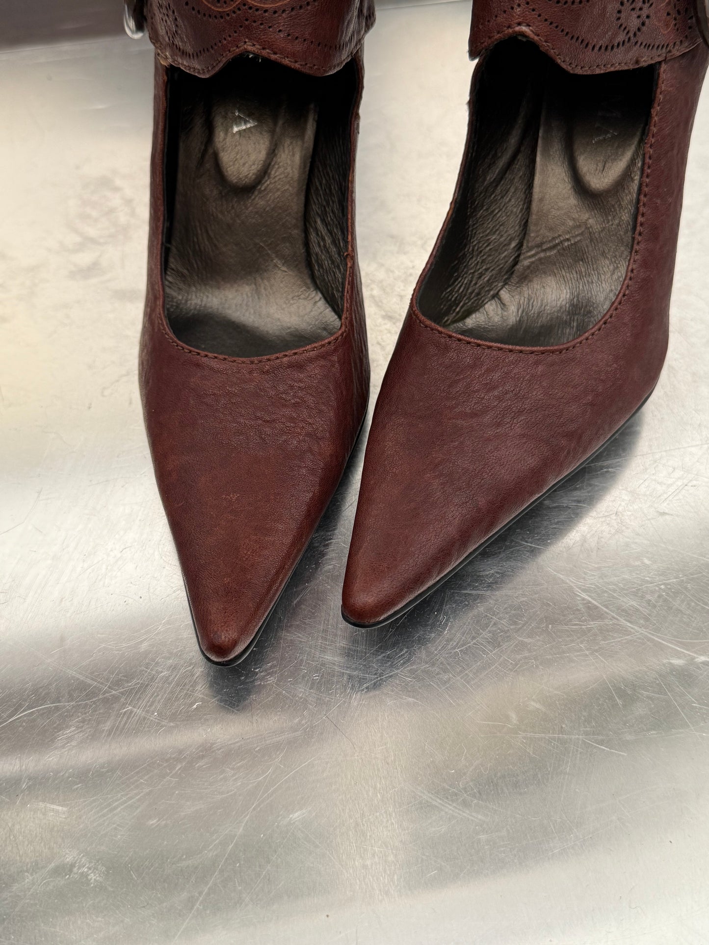 Vintage Brown Leather Gaiter-Style Pump Boots Twinkling Global