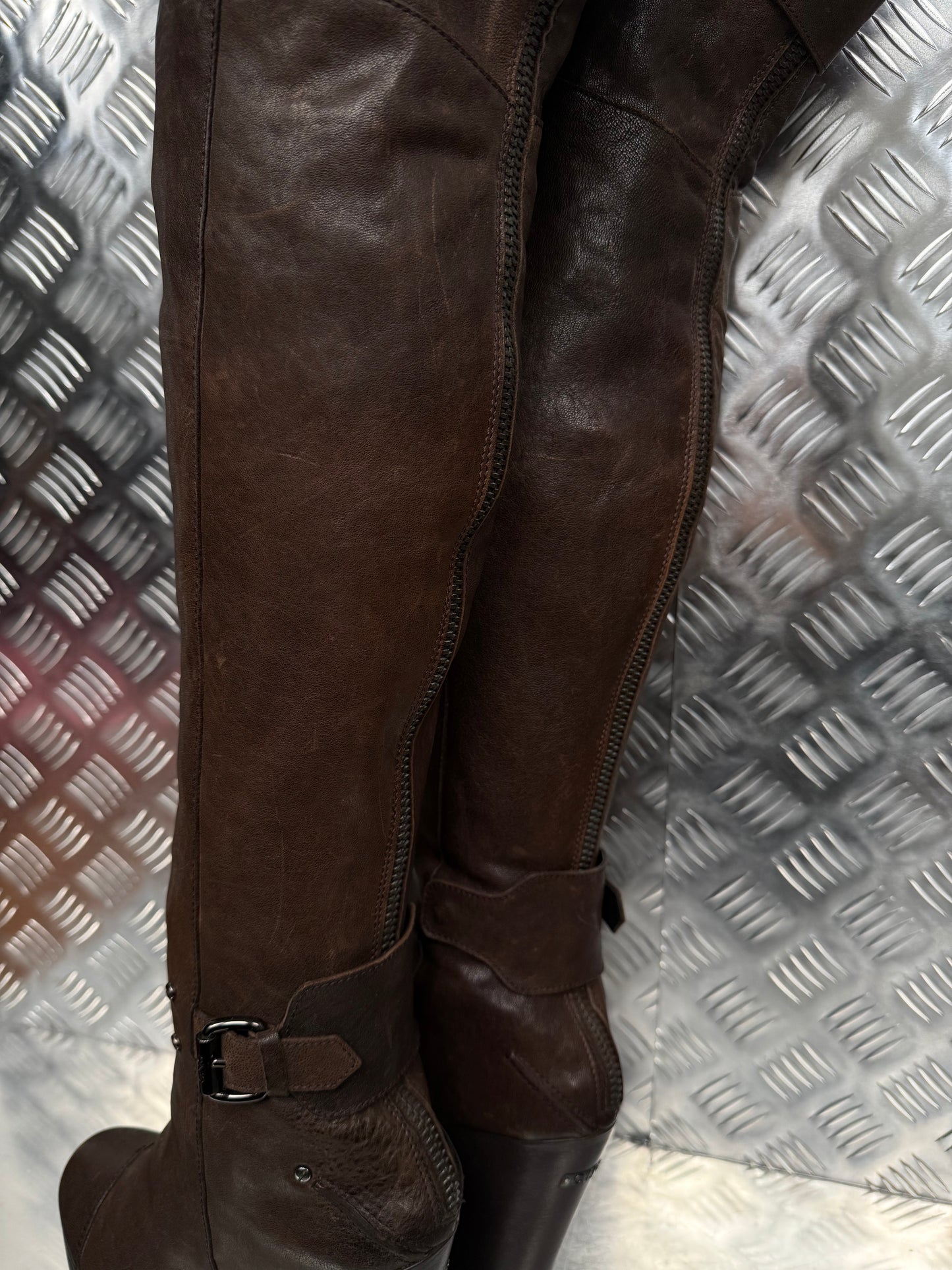 Vintage leather wedge over-the-knee boots CNC Made in Italy – TWINKLING GLOBAL