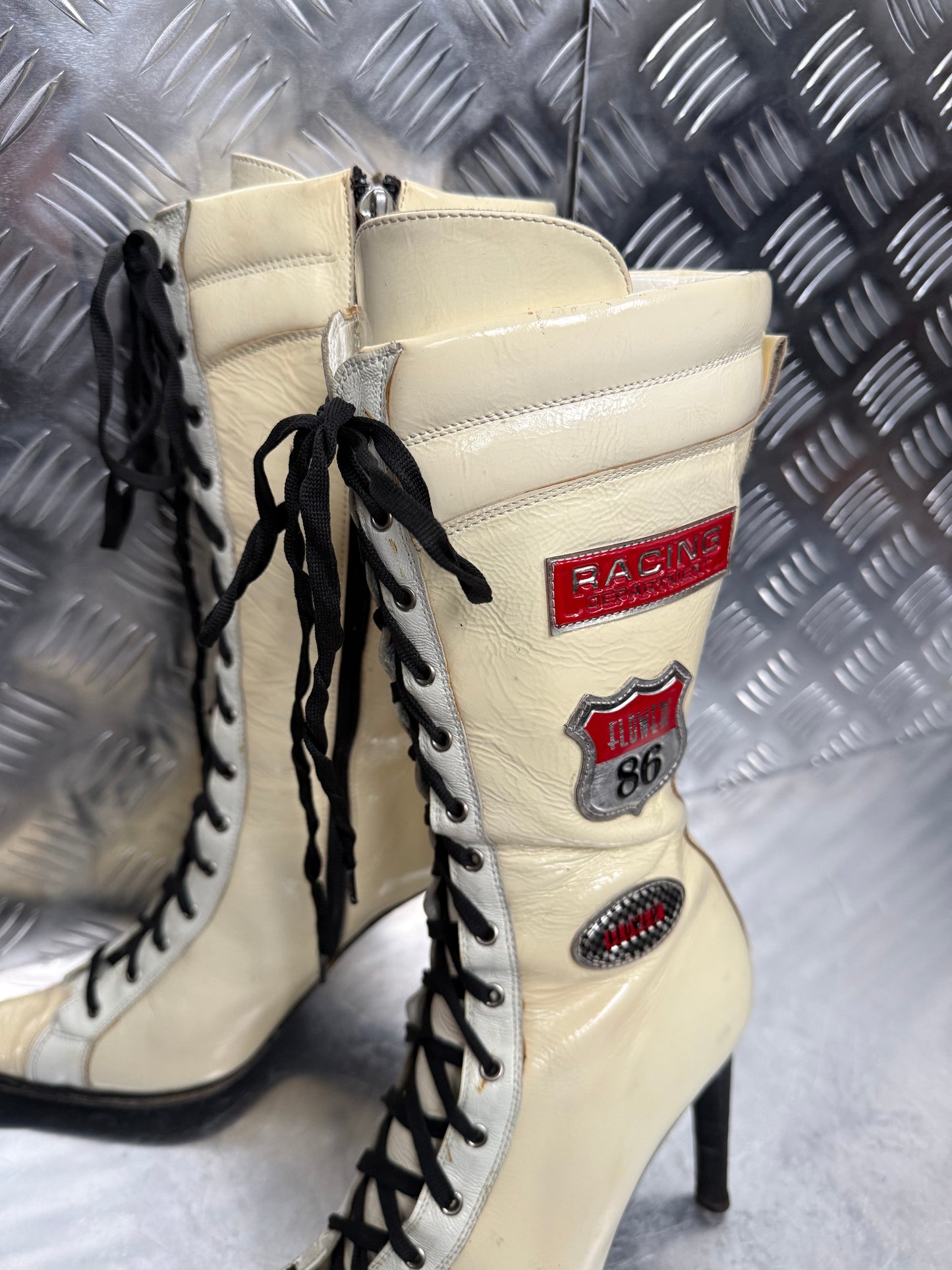 Italian racing lace-up leather boots TWINKLING GLOBAL