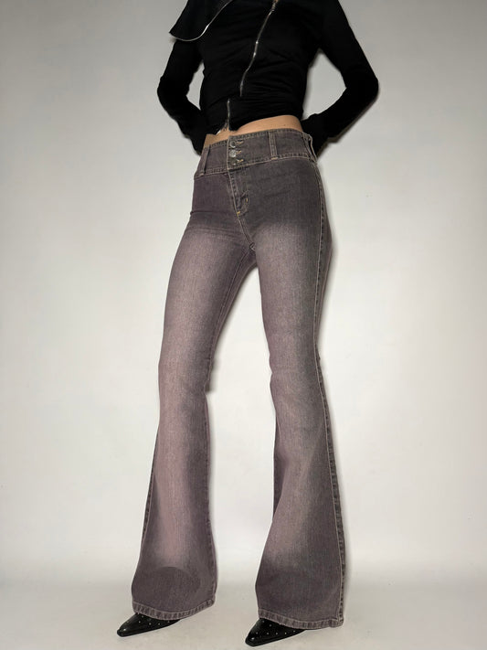 Grey-Pink Washed Stretch Flare Jeans Twinkling Global