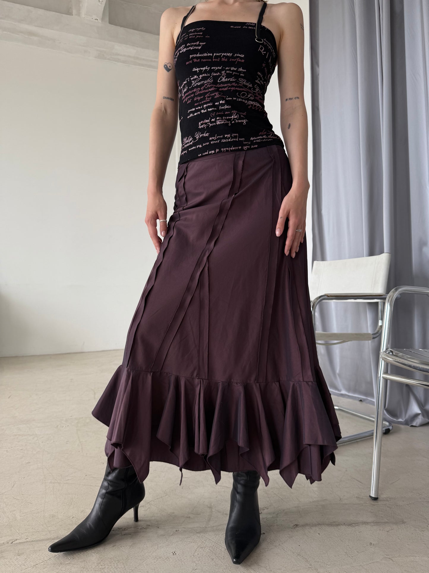 Vintage Plum Ruffle Hem Maxi Skirt – Twinkling Global