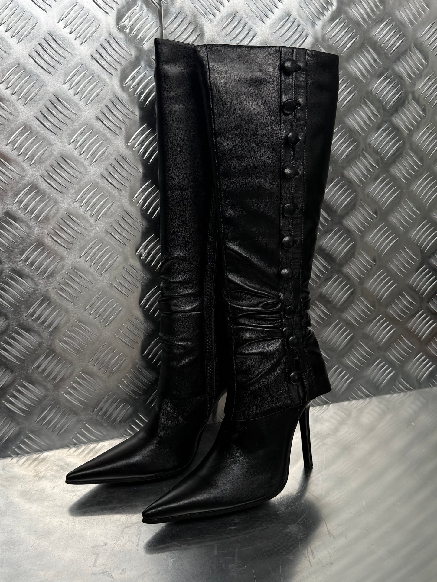 Vintage pointed-toe leather stiletto boots Twinkling Global
