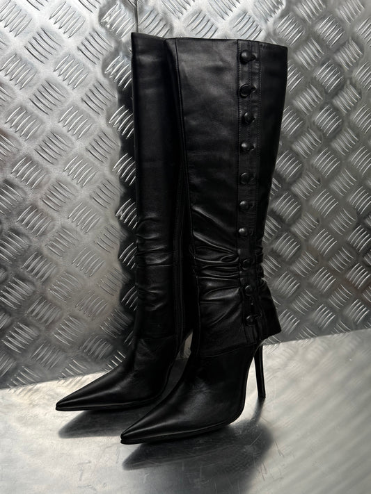 Vintage pointed-toe leather stiletto boots Twinkling Global