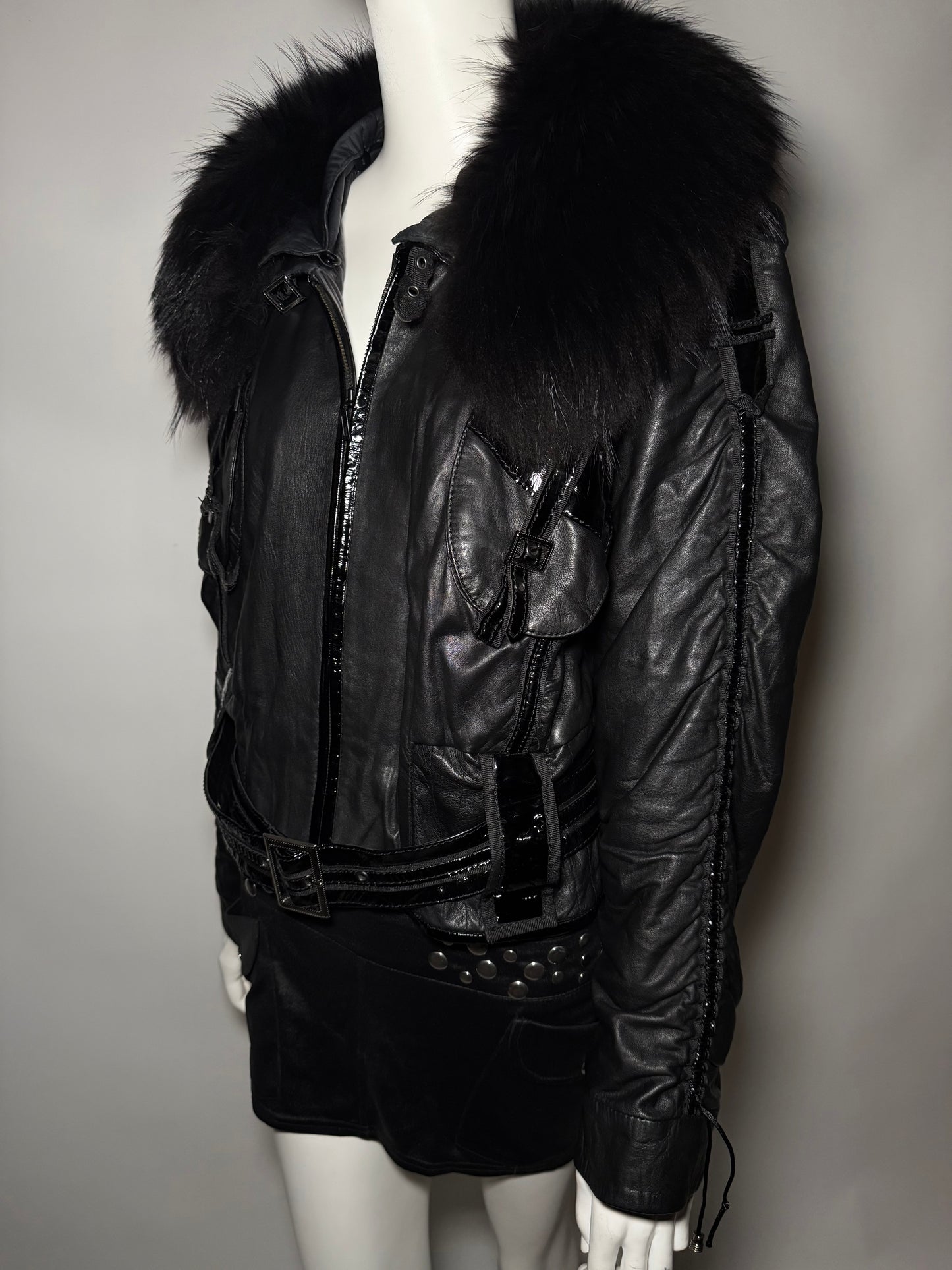 Vintage Leather Jacket with Real Fur TWINKLING GLOBAL