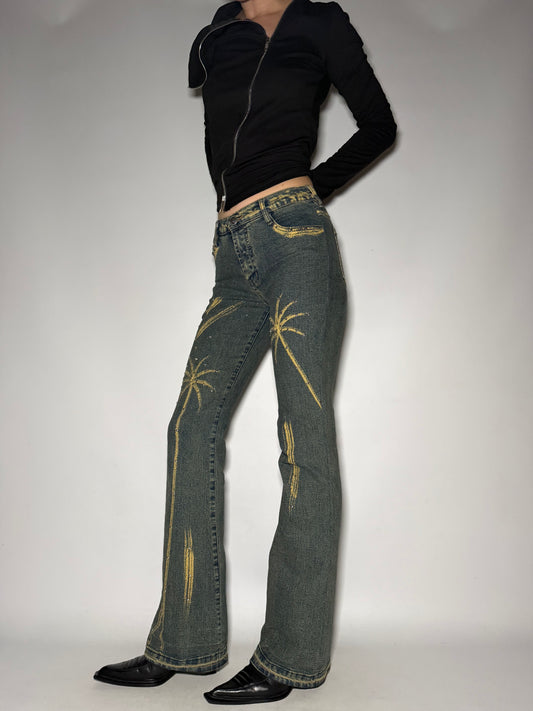 Yellow Washed Stretch Flare Jeans Twinkling Global